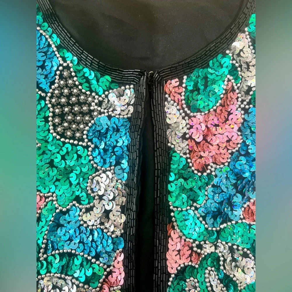 Open Front Sequined Jacket- Multicolor- Handmade - Picture 6 of 6
